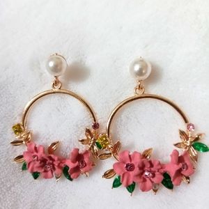 pink flower hoop earrings